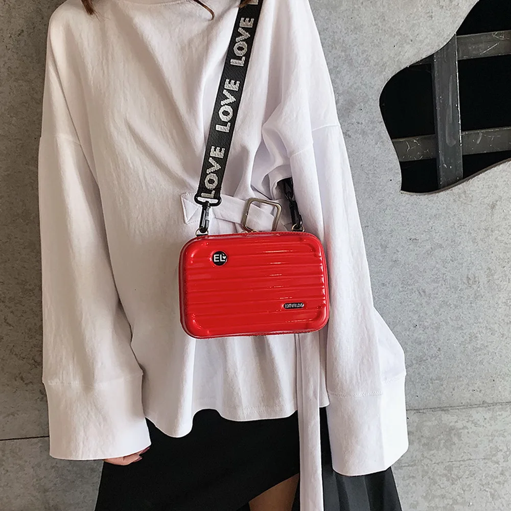 

Women Personality Fashion Mini Suitcase Shape Crossbody Bag 2019 New Shoulder Bag with Wide Letter Strap High Quality