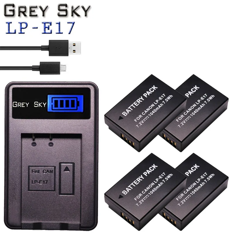 2x1040 мА/ч, LPE17 LP E17 LP-E17 Батарея& ЖК-дисплей USB Зарядное устройство для цифровой однообъективной зеркальной камеры Canon EOS 200D M3 M6 750D 760D T6i T6s 800D 8000D поцелуй X8i L1 - Цвет: Charger and 4battery