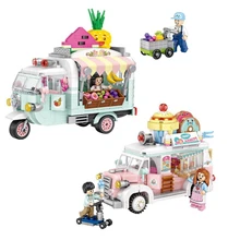 

Micro-particle Assembled Building Blocks Food Truck Building Blocks Beverage Shop Model Burger Shop Toys Children's Creative Toy
