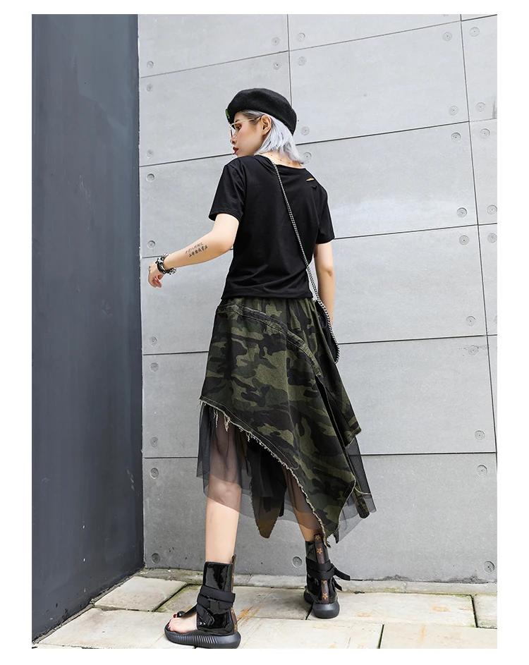Модные стильные женские юбки в стиле панк, армейский зеленый камуфляж, винтажные сетчатые юбки с эластичной резинкой на талии, Сексуальные Юбки миди, SA508S30