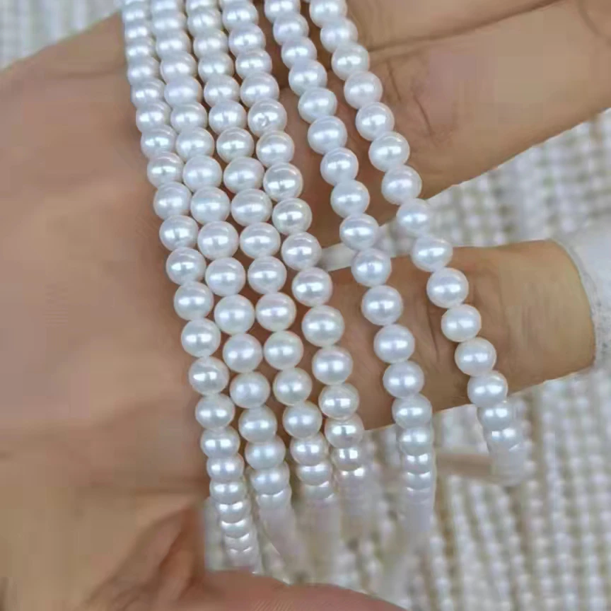 4-5 mm MINI FRESHWATER  round PEARL BEADS in strand100% NATURE freshwater pearl -AAA good quality