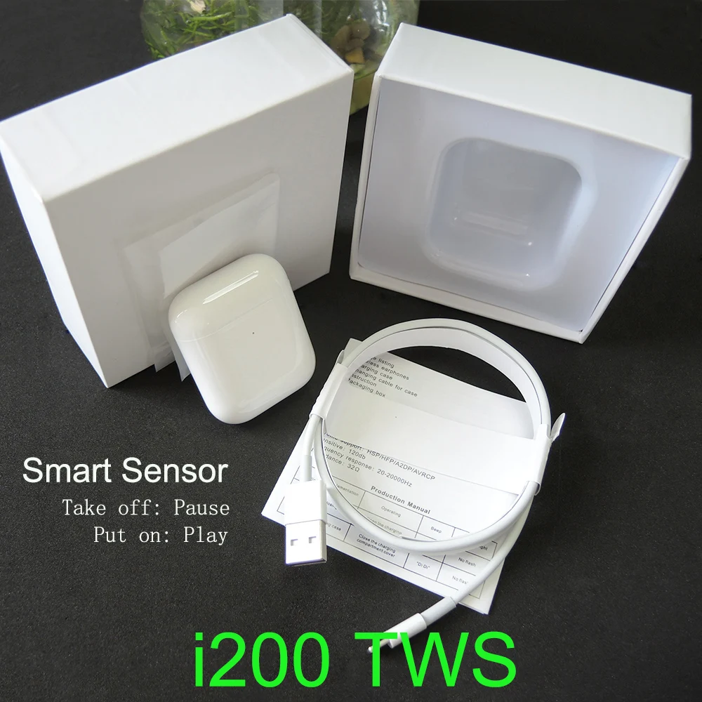 

New I200 Tws Earbuds 1:1 Clone Air 2 Smart Sensor Pop Up Qi Wireless Charging 5.0 Bluetooth Earphone Pk I30 I60 I80 I90 I100 Tws