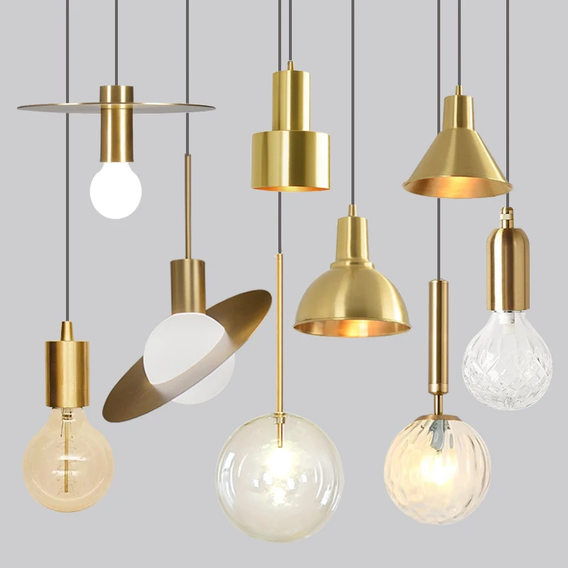 

European bar small pendant lamp style retro industrial style Cafe bedside brass single head pendant lamp kitchen hanging lamps