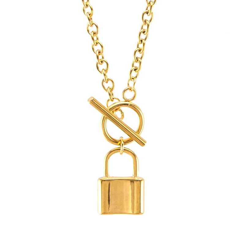 Ожерелье из нержавеющей стали в стиле хип-хоп Рок серебряного цвета с квадратным замком для мужчин и женщин, фирменное ювелирное изделие - Окраска металла: gold-lock