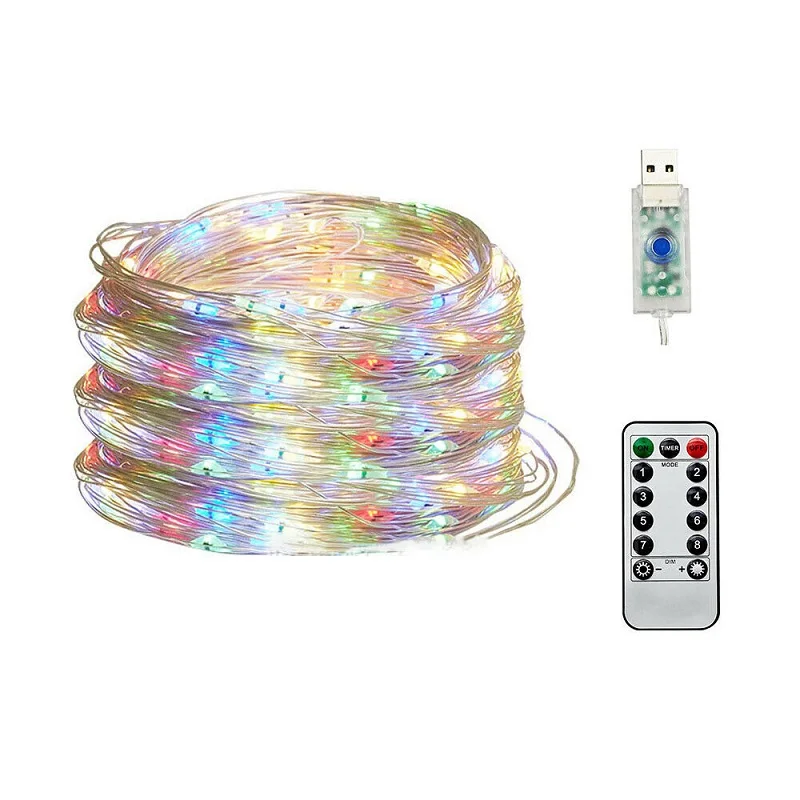 Multicolor 50/100/200 светодиодный медный провод струнные огни USB плагин сказочные огни с пультом дистанционного управления 8 режимов огни Водонепроницаемый Таймер дистанционного управления - Испускаемый цвет: Multicolor