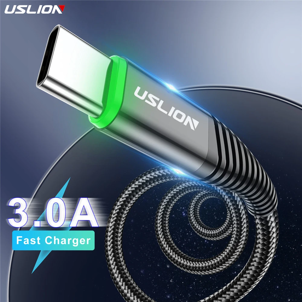 USLION LED 3A USB typ C kabel mikro USB postit se nabíjení drát pro Samsung Xiaomi Huawei mobilní telefon nabít USB C datový nabít šňůra