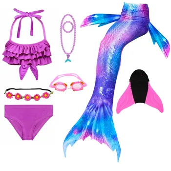 

2020 Summer Skirt Girl Mermaid Tails Bathing Suit Girls Mermaid Cosplay Costumes with Necklace Gardland Goggles Fin Monofin