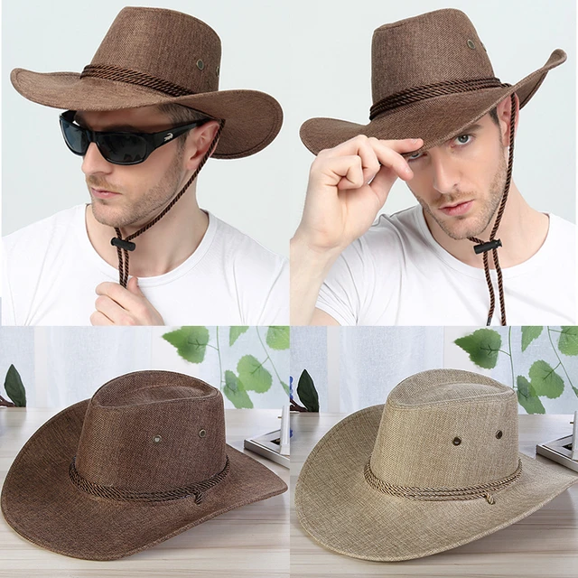 2021 New Men's Western Cowboy Hat Fashion Linen Straw Hat Outdoor Travel  Sun Jazz Hat Big Brim Chic Outdoor Hat Knight Caps - AliExpress