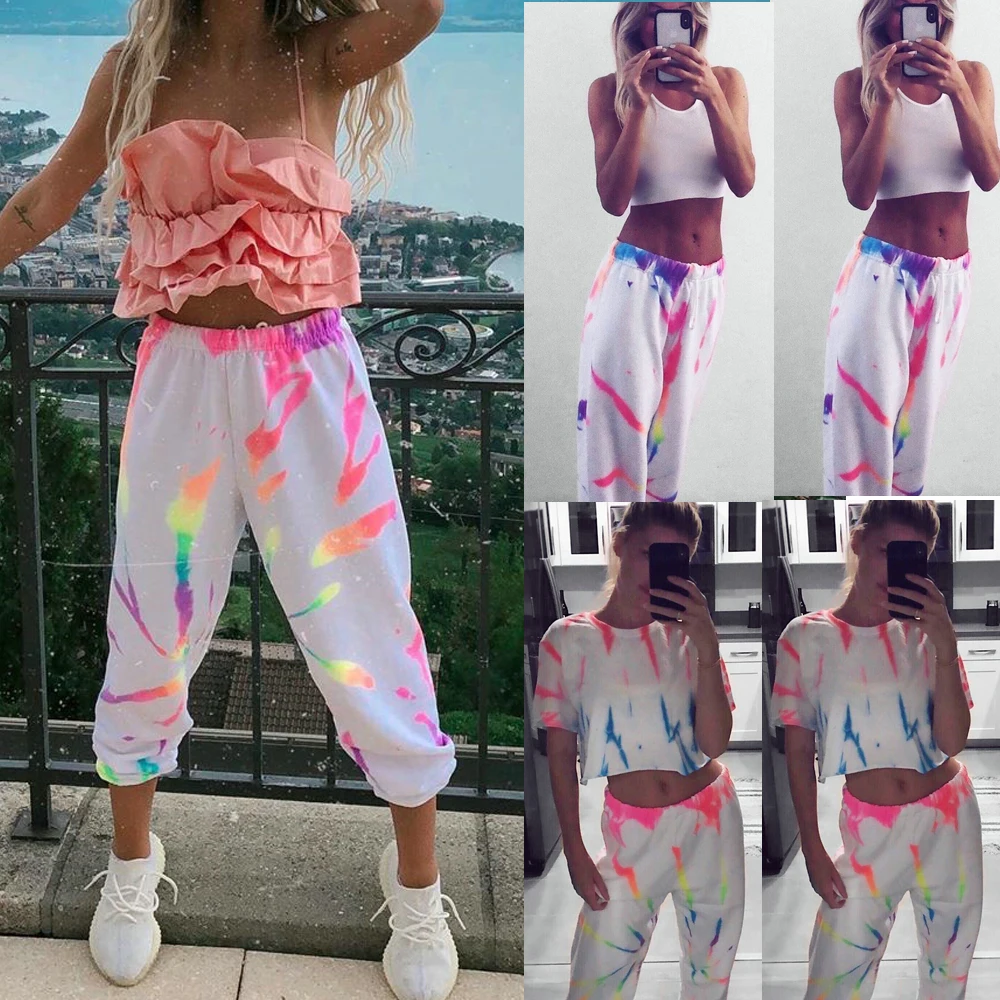 New Fashion Women Trousers Reflective Joggers Sports Casual Baggy Leggings Elastic High Waist Plain Solid Harem Long Pants