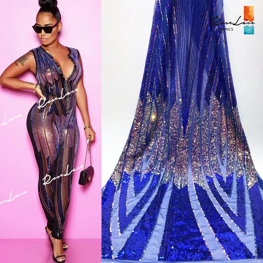 

Royal Blue African Sequined Embroidered Net Lace 2020 High Quality Fashion Style Nigerian Sequins Mesh Wedding Prom Dress Fabric