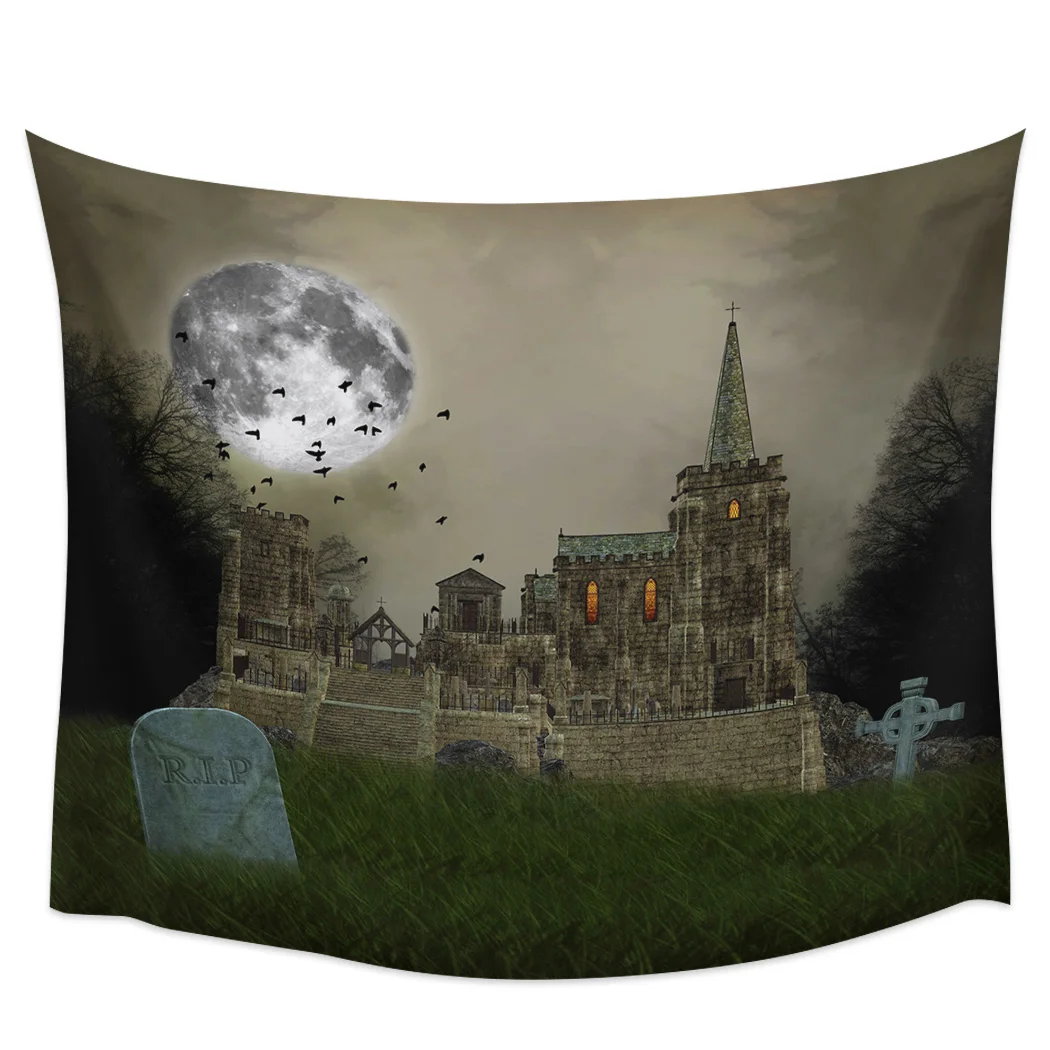 Ужас дом полная луна кладбище настенный Декор стены гобелены Покрывало