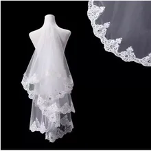 Белая Фата невесты с аппликацией кристаллами по краям на заказ длина свадебная фата для невест