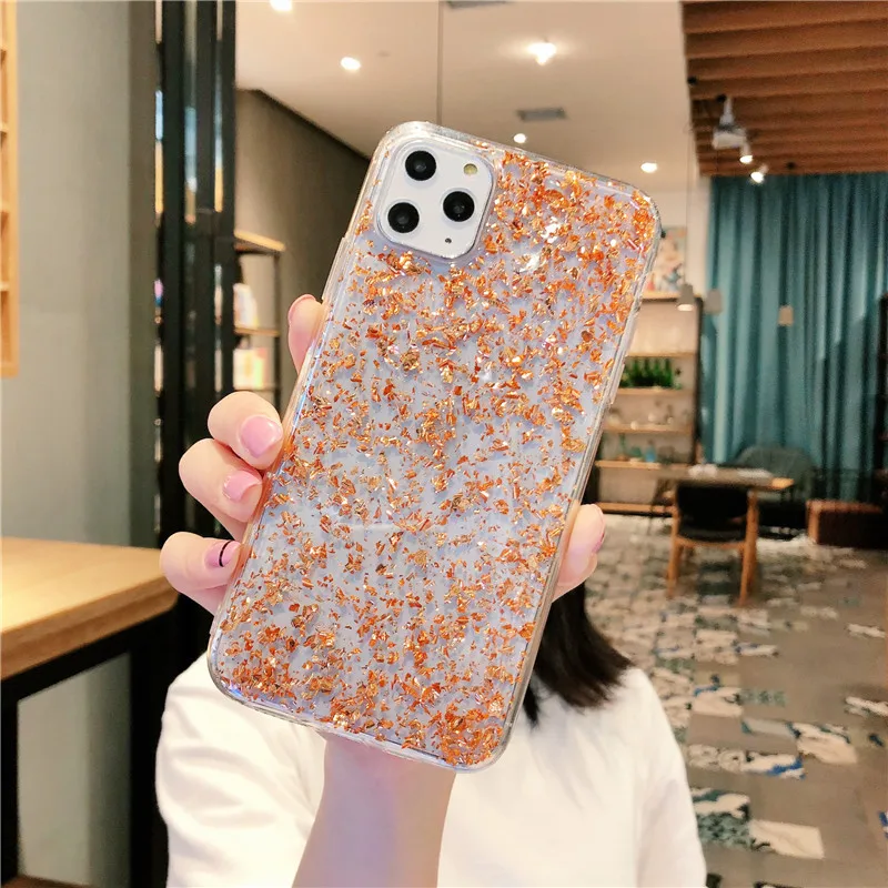 Orange Золотой фольгированный чехол с блестками для iphone 11 pro max 6 6S 7 8 Plus, разноцветный чехол для iphone X XS XR XS Max, чехол для телефона s - Цвет: Orange