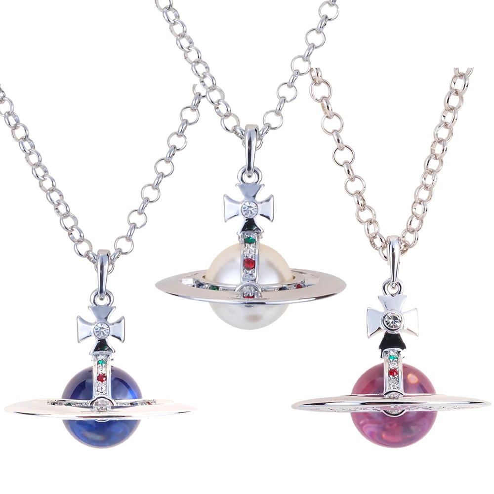 

XIAOJINGLING Punk Classical 3D Crystal Saturn Planet Orbit Pendant 80cm Long Sweater Chain Necklace Jewelry With Letters Carved