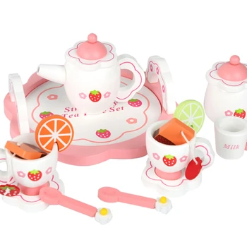 

Girls Toys Simulate Wooden Kitchen Toys Pink Tea Set Play House Educational Toy Tools Baby Early Education Puzzle Tableware Gift
