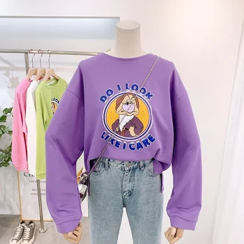 

2020 New Spring and Autumn Cartoon Printing Loose Round Neck Hoodies Casual Long-Sleeved Cropped Top Hoodie Students