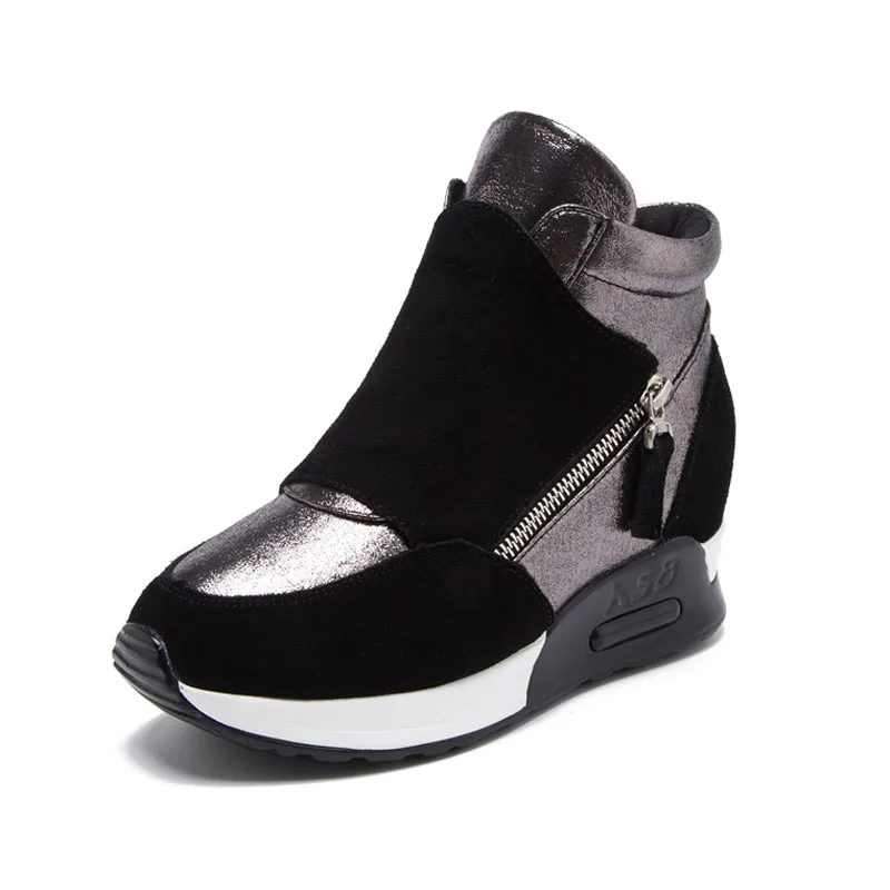 

Sneakers Women Suede Genuine Leather Spring Shoes 2020 Fashion Ins Women Sneakers Height Increasing Shoes Wedge High Top Sneaker