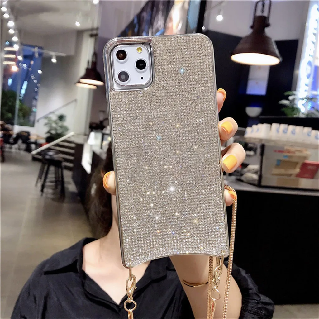 Чехол для iPhone 11,6 дюймов Pro 6,1 дюймов портативный длинный ремешок с цепочкой через плечо Блестящий Футляр чехол с ремешком чехол для телефона для женщин
