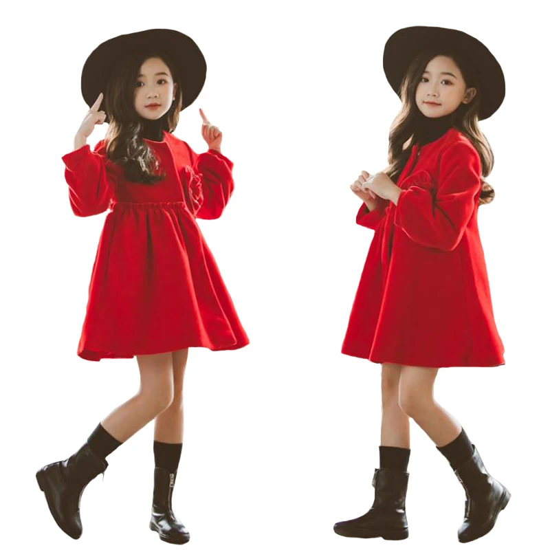 

Girls Clothes Coat Jacket Autumn and winter woolen Windbreaker Long sleeve children's wear 4-12 Child Quality Clothing Hot Sale
