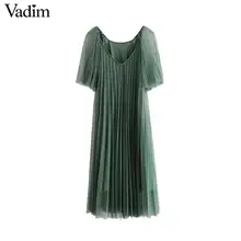 Женское элегантное платье vadim Сетчатое плиссированное платье с рукавом до локтя миди женское повседневное однотонное платье до середины икры vestidos QC754