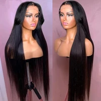 Długi gładki proste jedwabne włosy koronkowa peruka na przód czarny 180% dla czarnych kobiet środkowa część peruki koronkowe peruki z włókna włosów