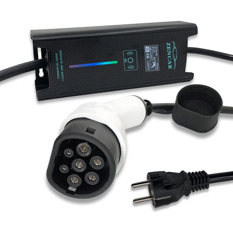

6A 10A 16A Type 2 EV charger level 2 EVSE wallbox with schuko plug colorful light