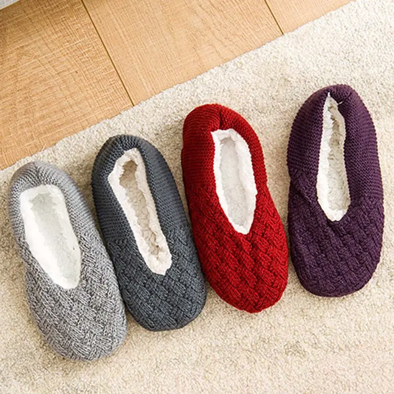Модные женские мягкие зимние теплые Нескользящие Вязаные тапочки; носки; подарок