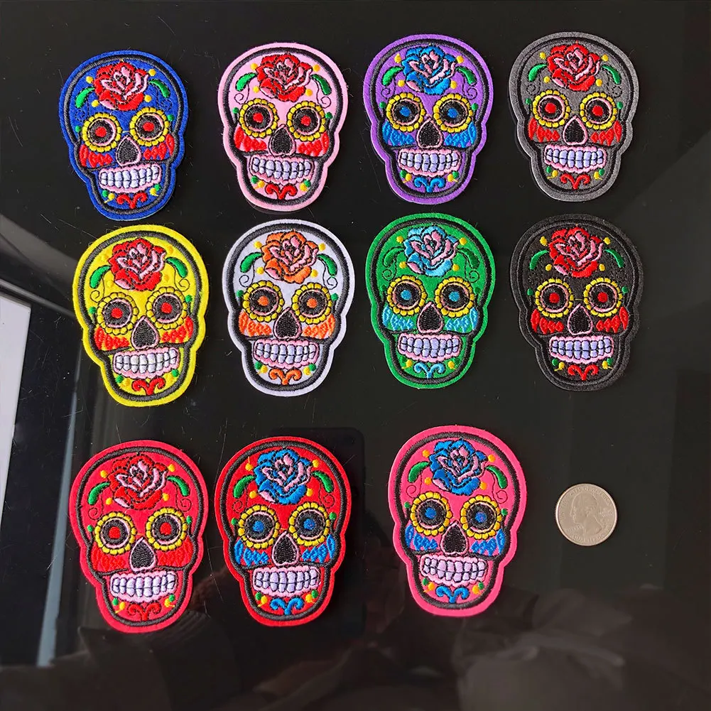 

50pcs/lot Embroidery Patches Clothing Decoration Accessories Skull Rose Diy Iron Heat Transfer Applique