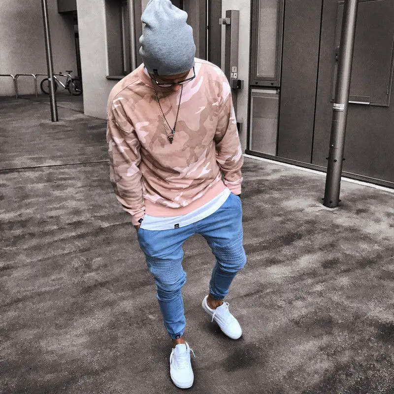 Мужские эластичные рваные джинсы облегающие штаны шаровары с эластичной