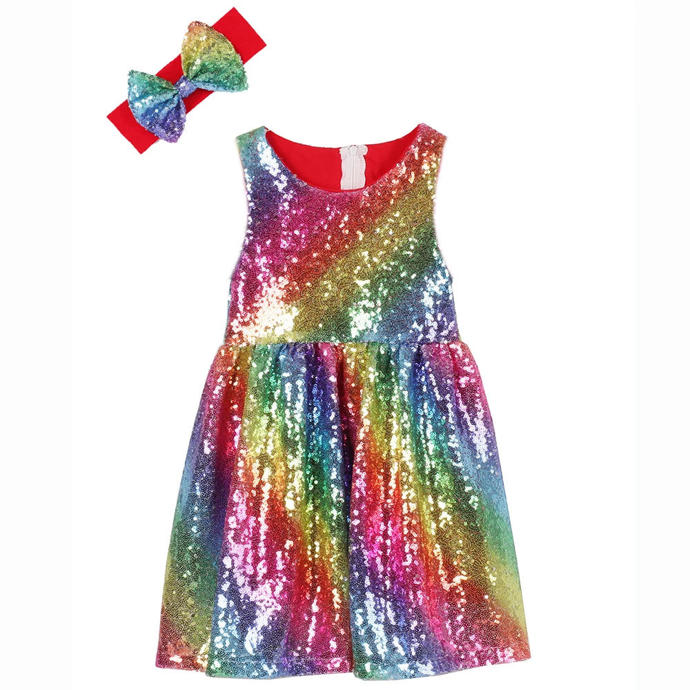 Red Glitter Sequin Dress for Toddler Girls Kids Rainbow Baby Summer Sleeveless Prom Aline Dresses Birthday Party Wedding | Детская