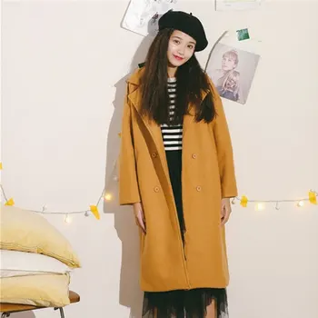 

New Women one free size Woolen Coat Thicken Long Sleeve Medium-short Collar Open Front Parka Belt Coat