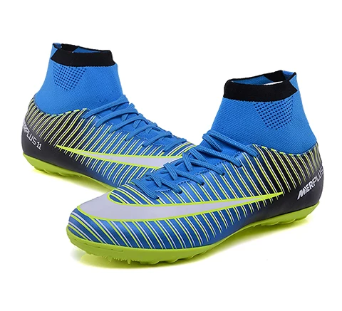 Бутсы для футзала футбольные ботинки кроссовки мужские Дешевые футбольные бутсы Superfly носок футбольная обувь с ботильоны высокий зал - Цвет: Blue