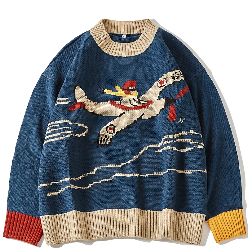 HipHopAirPlanePatternSweaterMenPulloverOversizeHarajuku