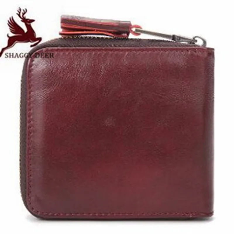 

fashion quality Korean retro small short wallet genuine leather tassel multi-card square coin purse