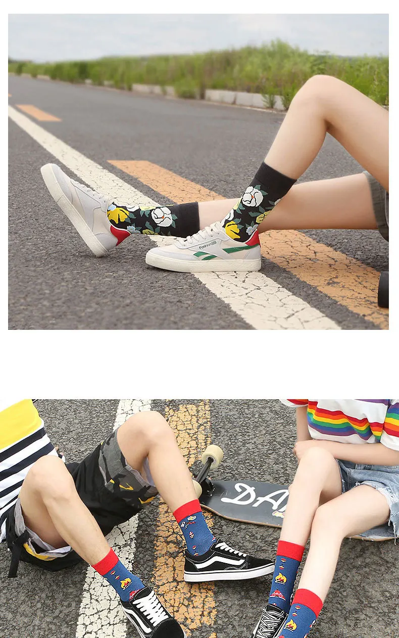 Длинные хлопковые носки, женские носки с мультяшными фруктами, женские носки, Harajuku, корейские креативные носки с буквами, Harajuku, уличная одежда, носки