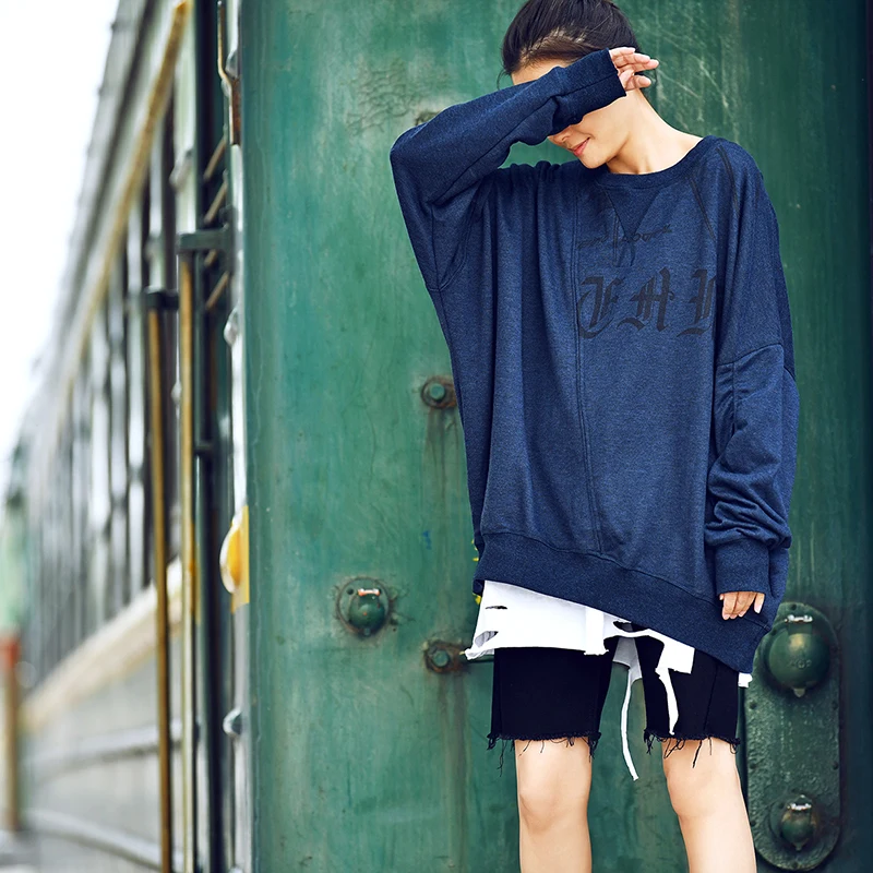 MICOCO R6322 корейский стиль сзади с принтом теплый свободный круглый воротник Давид