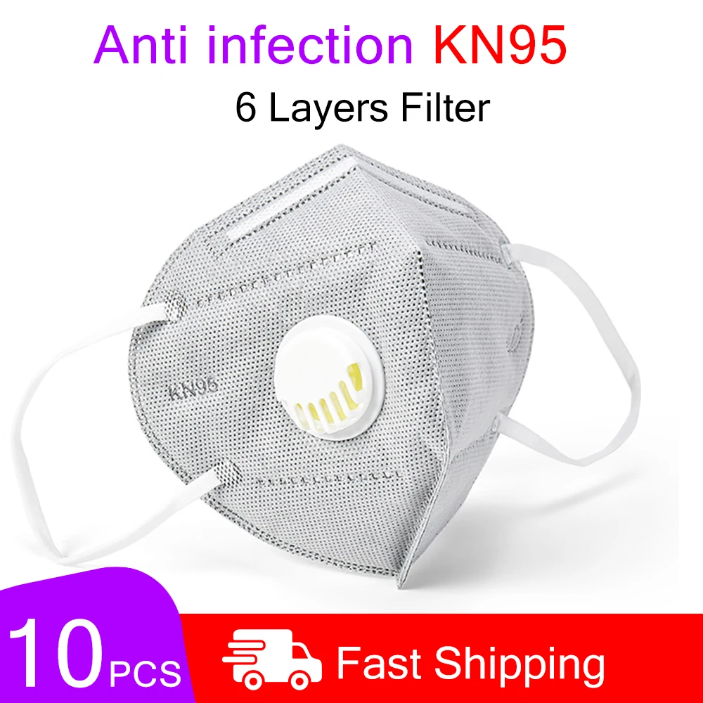 

10Pcs KN95 Mask Valved Anti-saliva/Anti-fog/Anti-particulate 6-layer Filter Protective Face Mask Unisex Mask