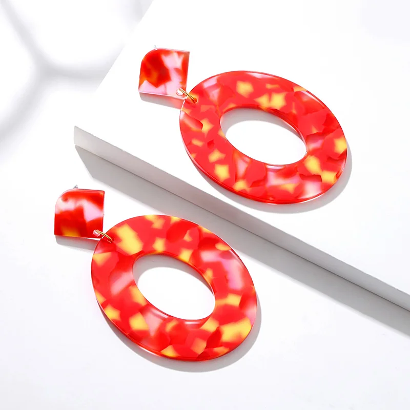 Red 4 X&P New Geometric Acrylic Drop Earrings for Women Fashion Long Leopard Earrings Jewelry Statement Camouflage Design Earring - Окраска металла: Red 4