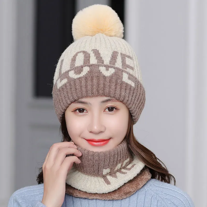 Зимняя шапка и шарф-кольцо, набор для женщин, классические толстые ...