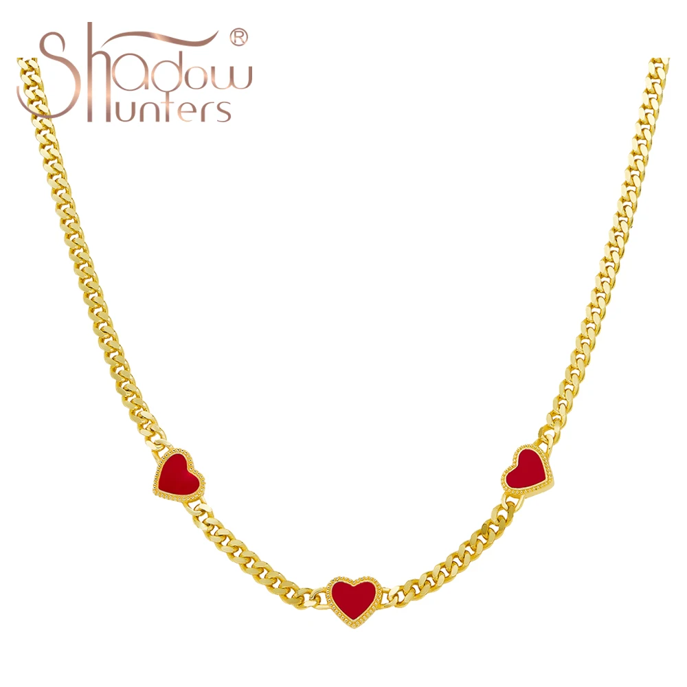 

SHADOWHUNTERS Original 925 Sterling Silver Enamel Heart Necklace Gold Color Chainmail Choker Women Trendy Jewelry Maille Collier