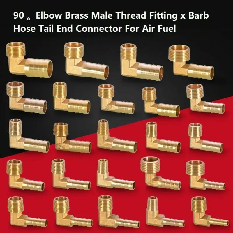 

90 Elbow Brass Male Thread Fitting x Barb Hose Tail End Connector For Air Fuel