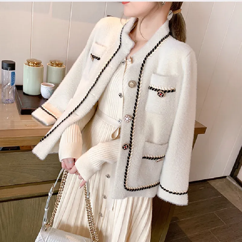 

New Small fragrant wind Autumn Winter jacket women short coat mink velvet cardigan fashion elegant woolen womens tops coats