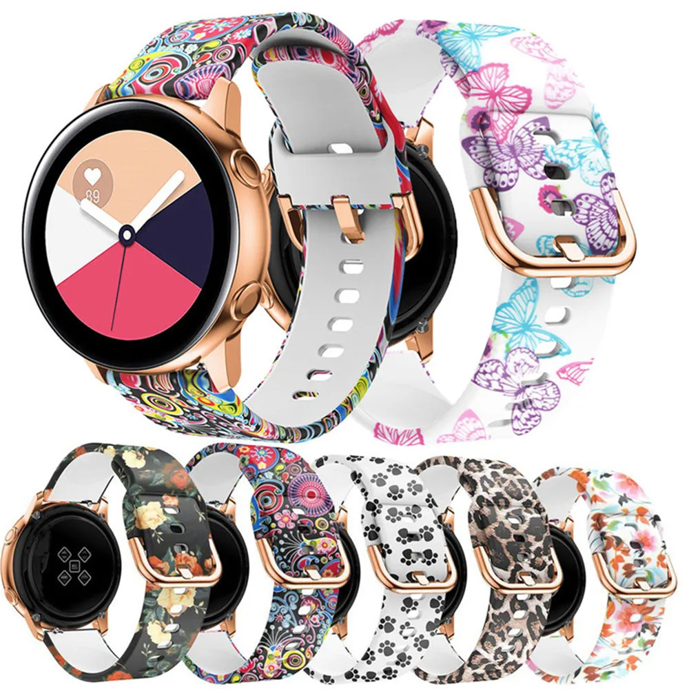Ремешок для часов 20 мм для samsung Galaxy Watch Active 2 40 мм 44 мм мягкий спортивный силиконовый ремешок с принтом для женщин и мужчин сменный Браслет