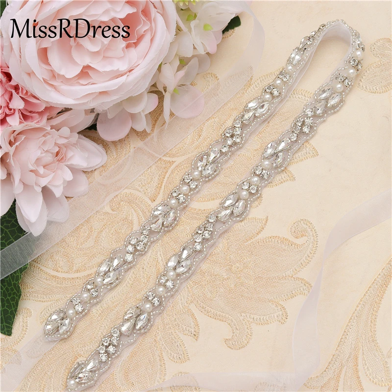 

MissRDres Bridal Belts With Crystals Pearl Sash Wedding Belt Rhinestone Gown Adult Handmade Beads For Wedding Dress Belt JK883