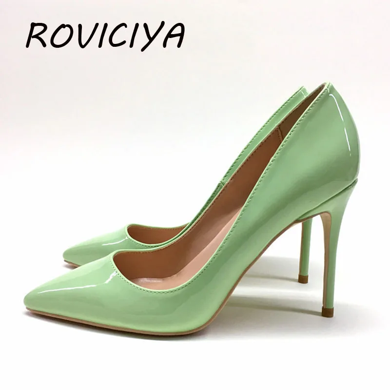 

Light green pumps brand fashion new pointed toe 12cm high-heeled elegant shoes 12cm wedding ladies party shoes QP075 ROVICIYA