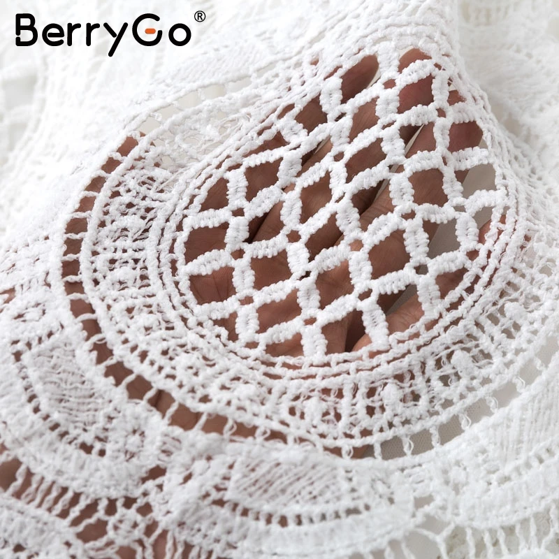 BerryGo сексуальное открытое белое платье с высоким воротом, женское элегантное кружевное платье с длинным рукавом для вечеринки, шикарное прямое женское осеннее короткое платье