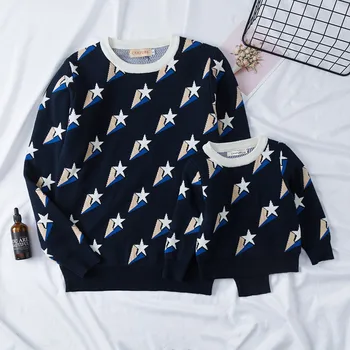 

Matching Family Outfits Spring Autumn Star Print Mommy And Daughter Matching Clothes Knit Sweater Father Son Matching Pullover