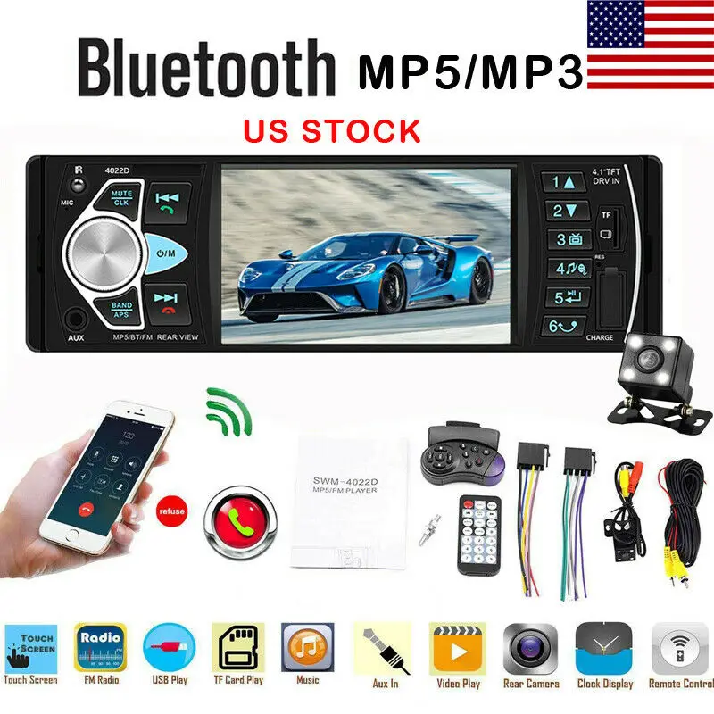 Новейший 4,1 ''одиночный 1 din автомобильный стерео MP5 MP3 плеер Bluetooth FM радио USB AUX+ камера Автомобильный мультимедийный плеер