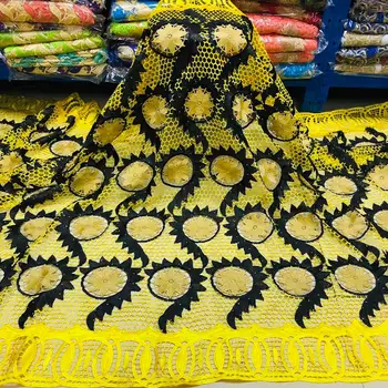 

YELLOW 2020 New Arrival African Guipure Lace Fabric Material Nigerian Cord French Water Soluble Lace Fabrics For Dress
