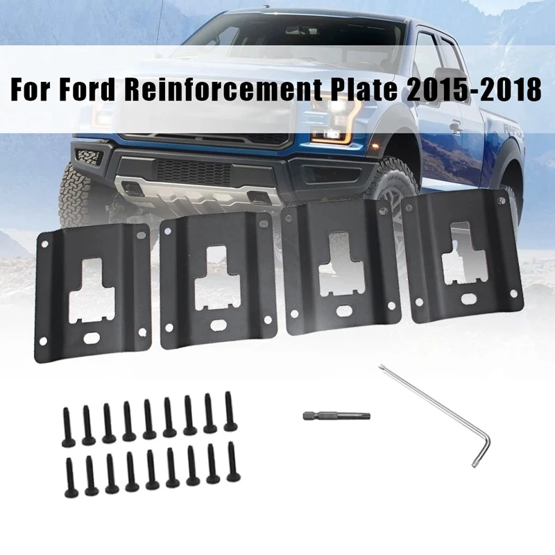 4 pcs Truck Bed Cargo Tie Down Brackets Plates for 2015-2020 F150 F250 F350 Replacement of FL3Z-9928408-AB Bed Load Hook Reinforcement Panel Standard Bed Interface Plate with 18 Anti-Theft Screws 